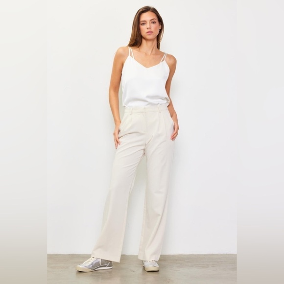 Skies Are Blue Pleated Front High Rise Wide Leg Cream Neutral Trousers - Picture 6 of 16